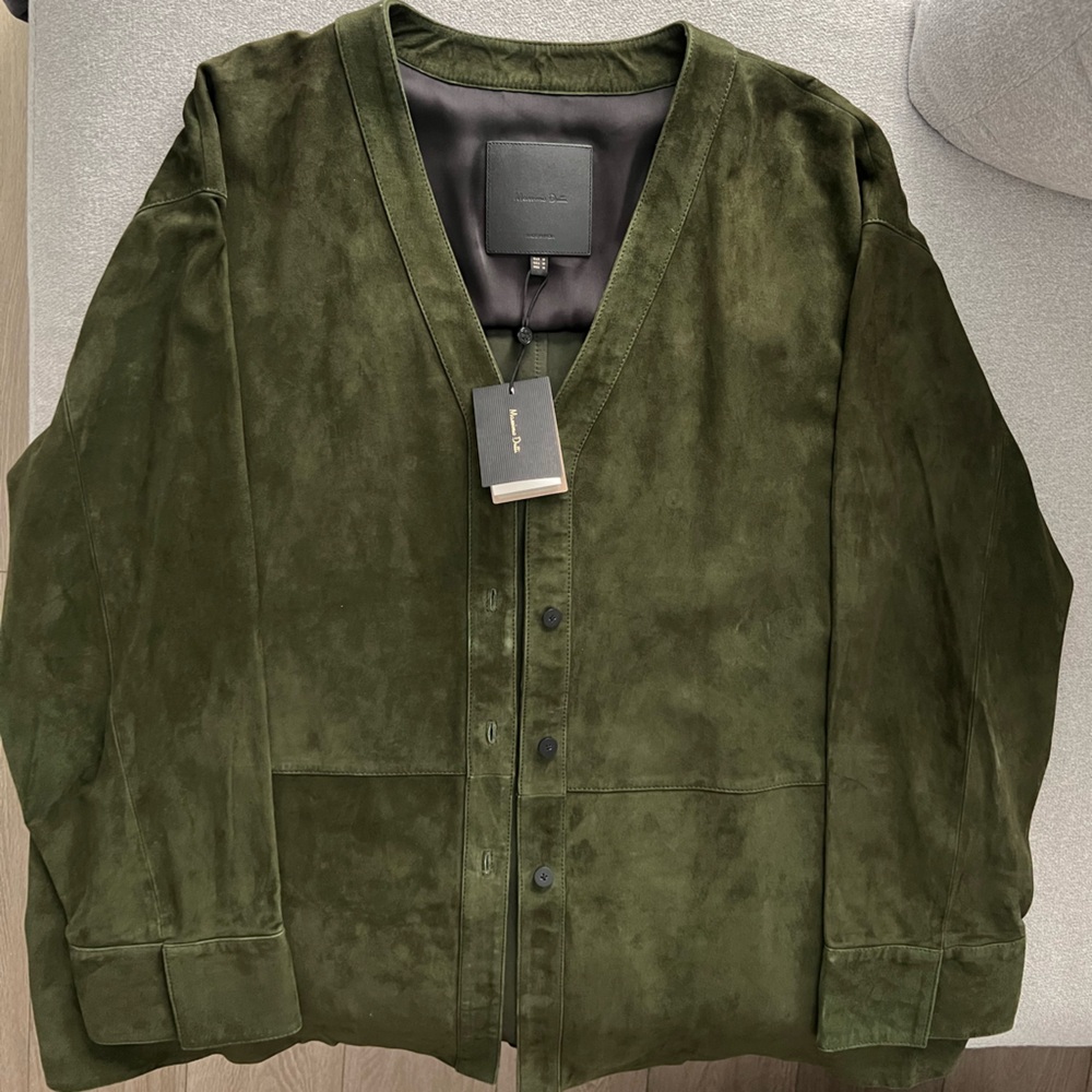 Massimo Dutti Forest Green Suede Women Jacket, Size M